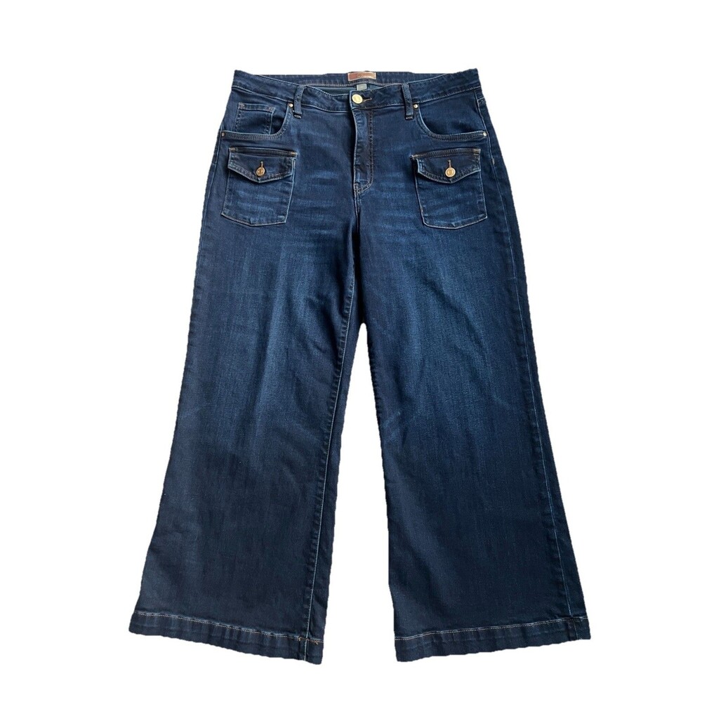 KUT from the Kloth Meg Wide Leg High Rise Patch Pocket Jeans Blue Womens Size 14